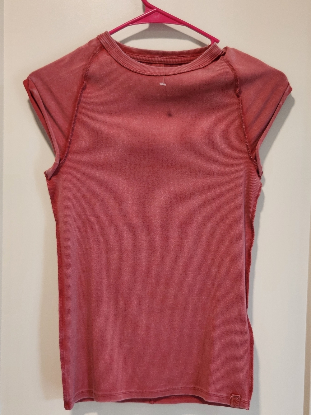 Free People We The Free Ever Had Tee Ribbed Dusty Rose Cap Sleeve Size M (NWOT)